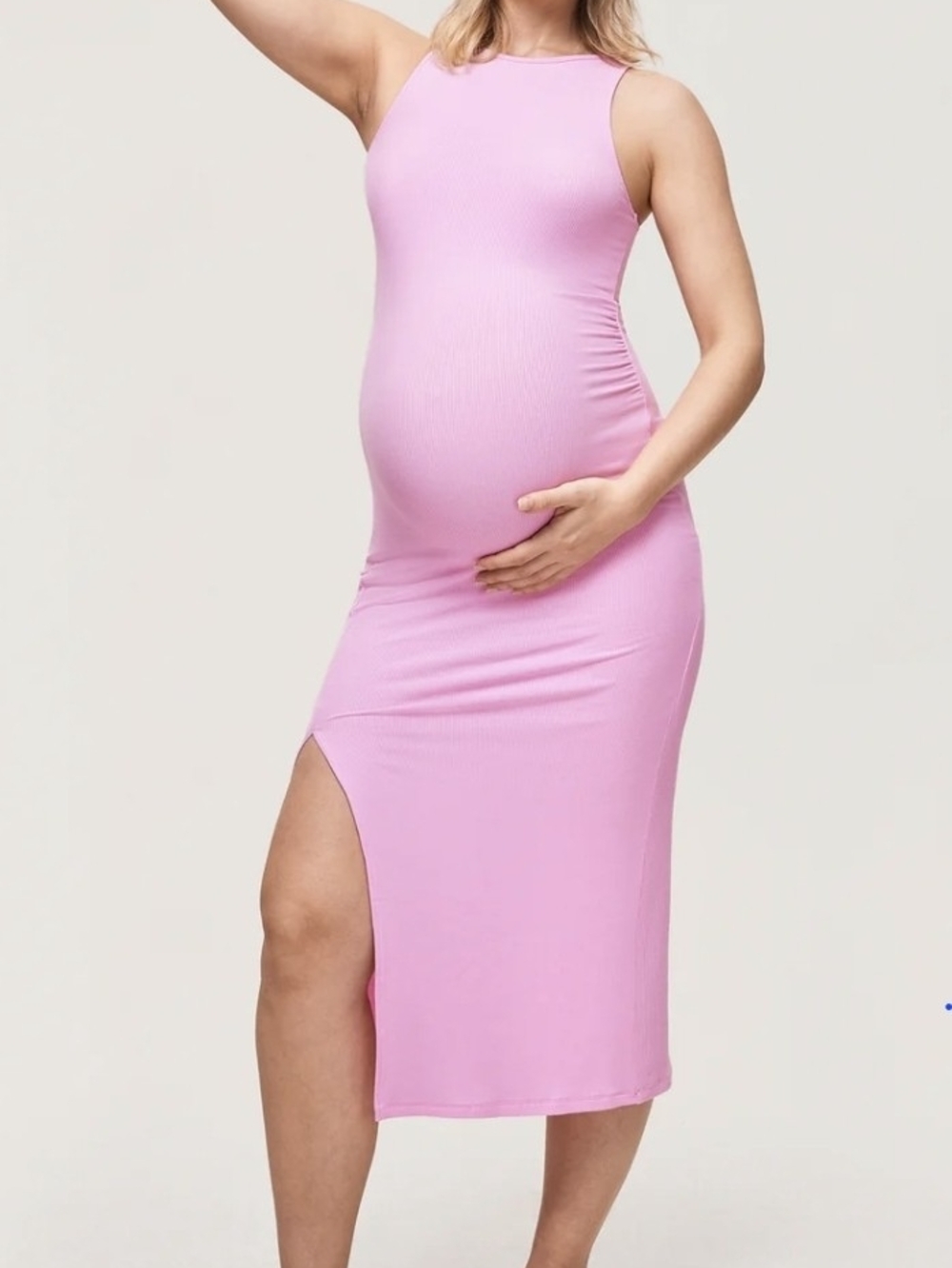 NWT Sleeveless Pink Maternity Midi Dress with Side Slit Size SMALL